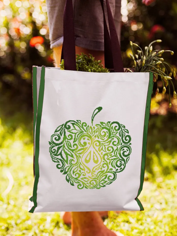 Green apple mandala cross stitch pattern PDF download Fruit cross stitch chart, Apple hand embroidery PDF, Vintage apple ornament #M210