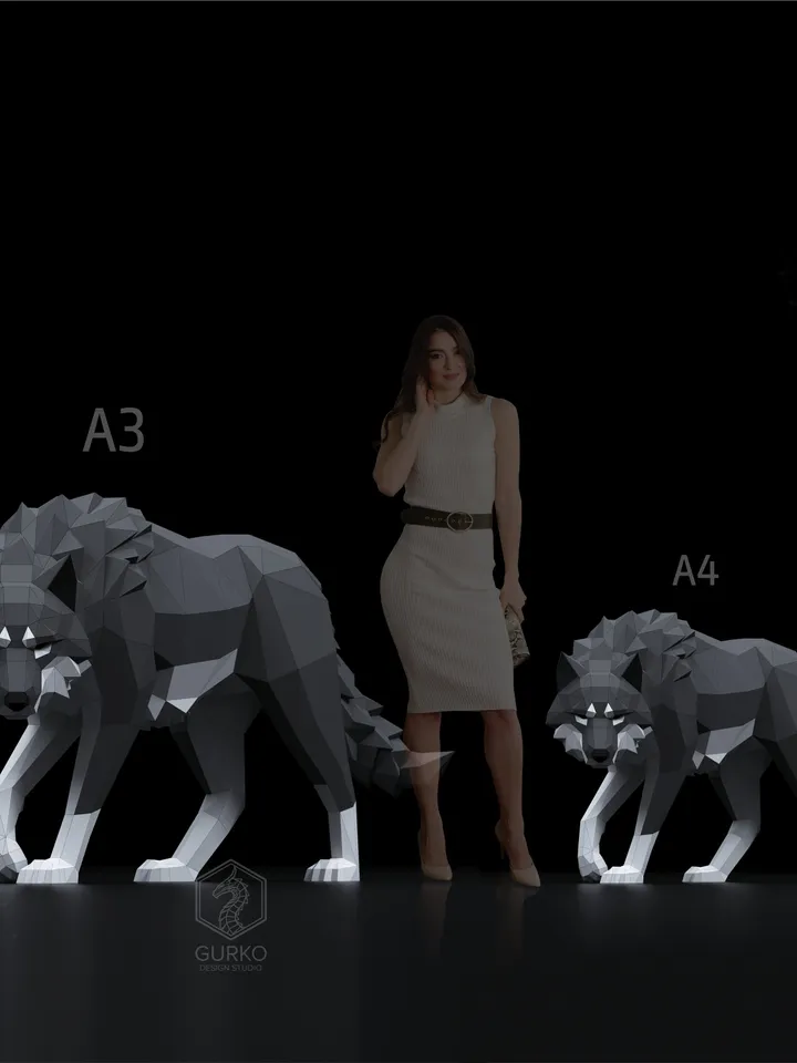 Crouching Wolf Papercraft, Digital Template, PDF Download, Gurko, 3D Low Poly, Pepakura, Origami Sculpture, Paper Party Decoration, DIY Gift