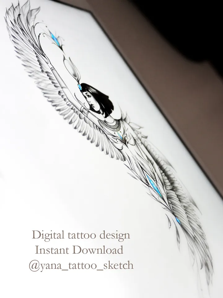 Egyptian Goddess Tattoo Design Goddess Isis Tattoo Stencil Drawing Idea, Instant download PDF, JPG