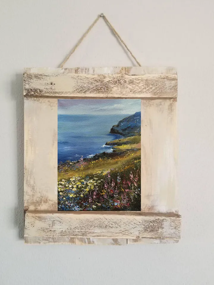 Original Oil Seascape Painting Beach Oil Painting Wildflower Artwork