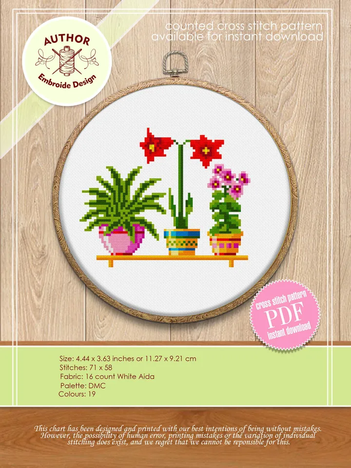 Potted house plants cross stitch pattern download PDF Floral cross stitch chart, Easy small cross stitch sampler, Plant lover gift #P9