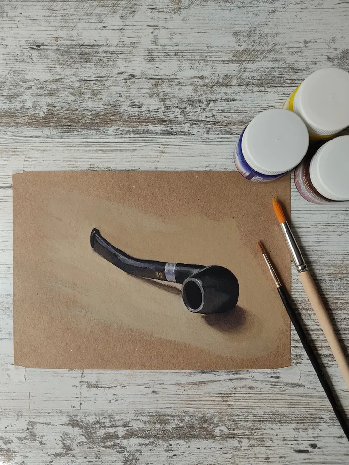 Smoking Pipe. Original gouache painting.