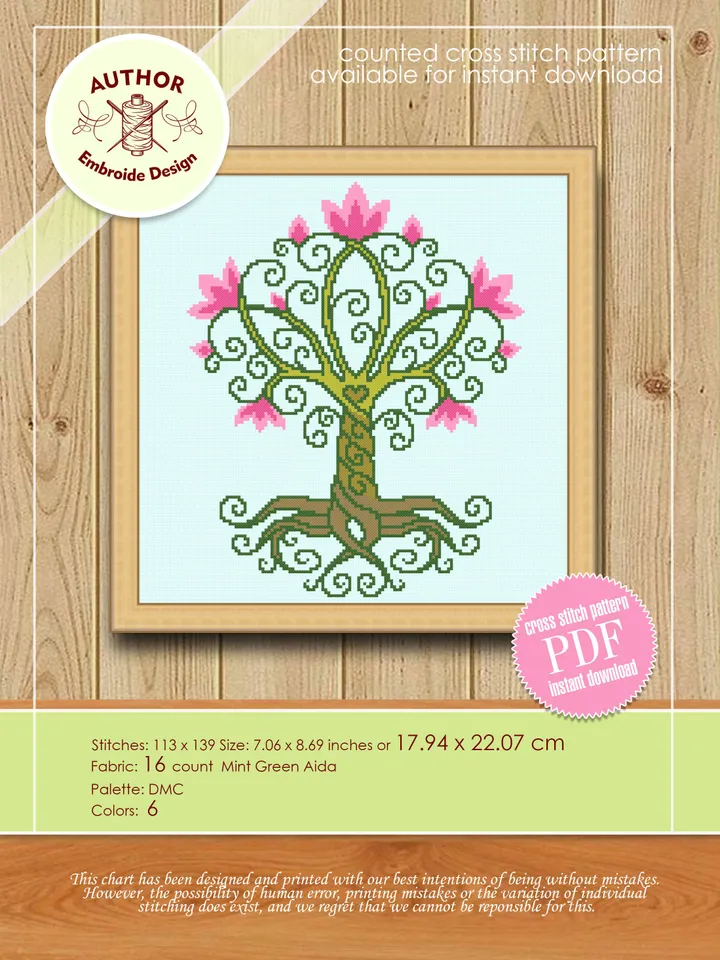 Tree of Life cross stitch pattern PDF download Flowering tree cross stitch chart, Flowers tree pattern digital PDF Simple cross stitch #M130