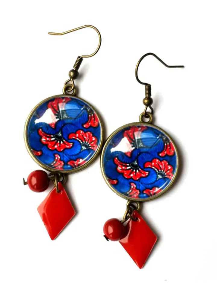 African print earrings, Ethnic print earrings, hippie pattern earrings