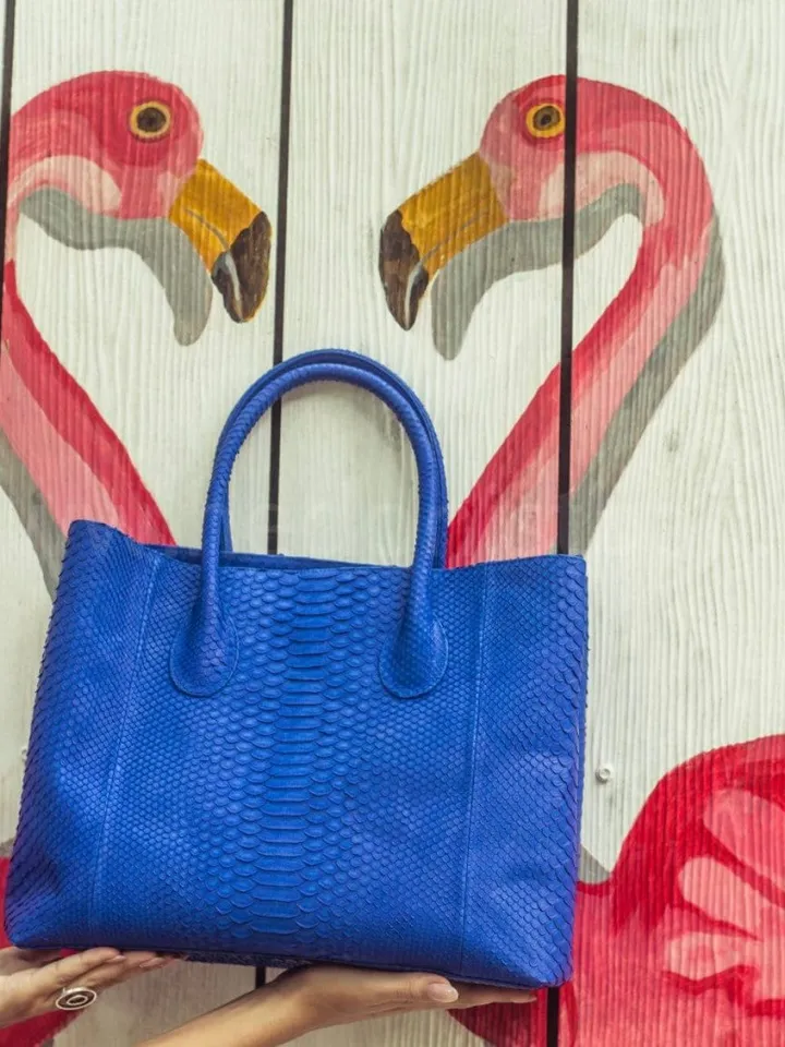 Genuine python skin big classy royal blue ultramarine bag / elegant women purse / designer leather bag / exotic leather