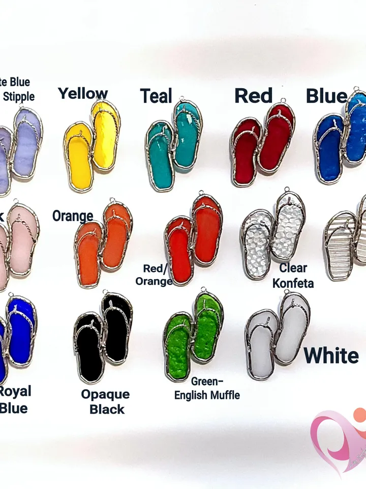 Real Stained Glass Flip Flop Car Charm or Bag Charm Suncatcher for Beach Lovers Cute Rear View Mirror Decoration Unique Purse Accessory
