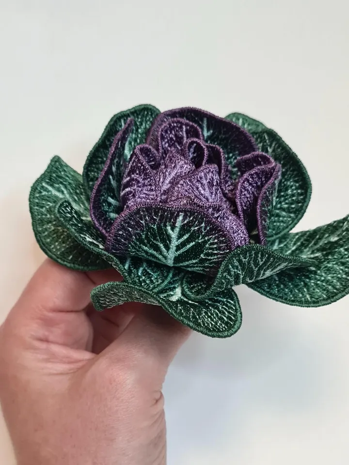 Decorative cabbage FSL machine embroidery design three-dimensional flower