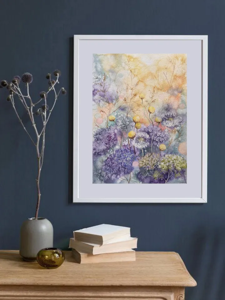 Wildflowers Original Watercolor Painting Meadow Painting Flowers Wall Art