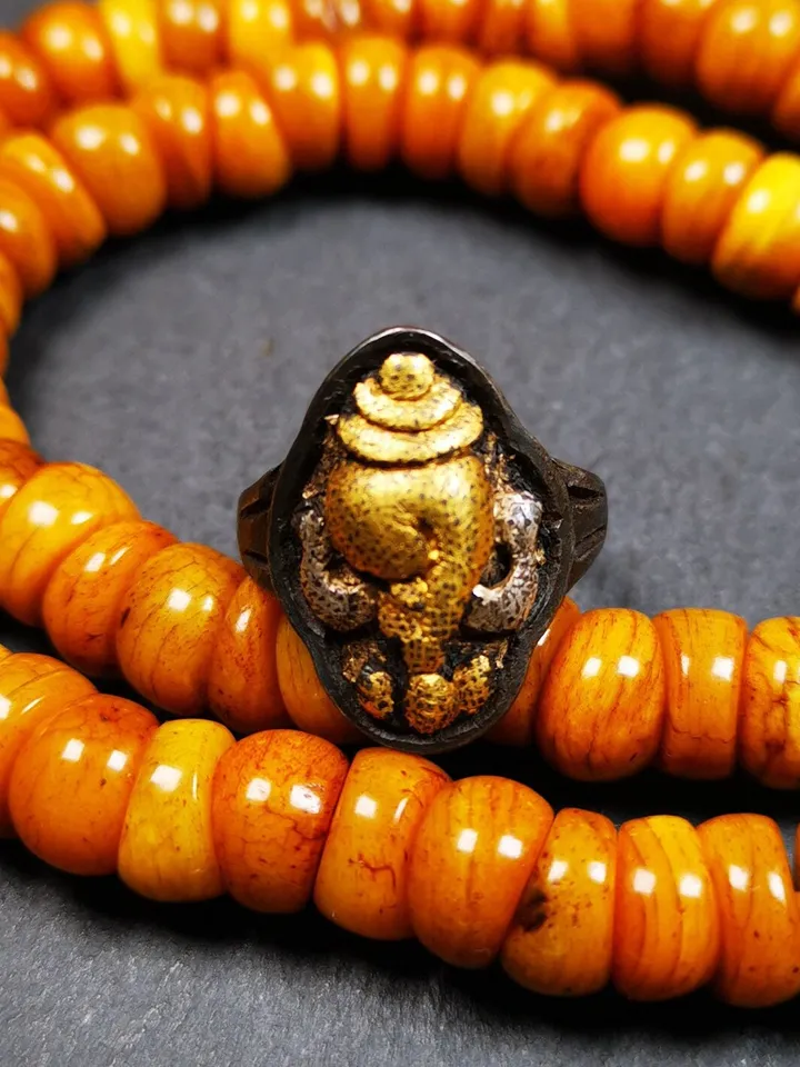 Gandhanra Unique Handcrafted Tibetan Buddhist Shankha Conch Ring,Made of Pure Gold Filled and Silver Filled,Protection Jewelry,Adjustable
