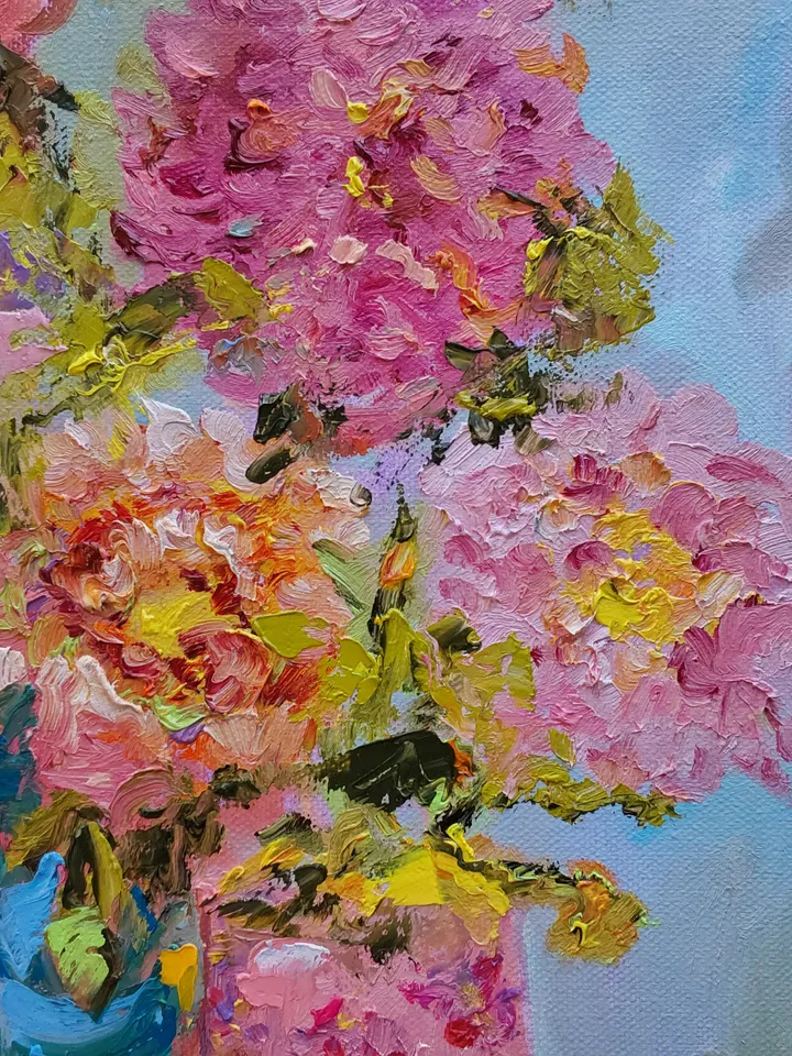 Oil painting on canvas 30x40cm (12x16inch) "Still life with dahlias and chrysanthemums"