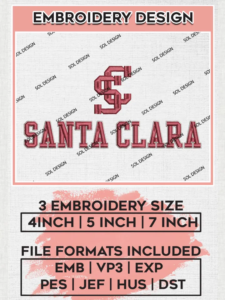 Santa Clara College Football Team Word Logo Embroidery Design Files, NCAA Santa Clara Broncos Machine Embroidery, NCAA Teams, Game Day, 3 sizes, NCAA Machine embroidery designs, Digital Download