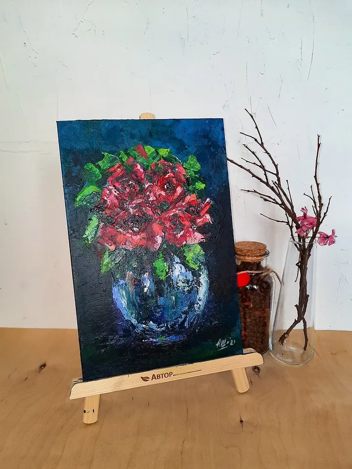 Red roses painting Original acrylic painting Flower painting Abstract still life