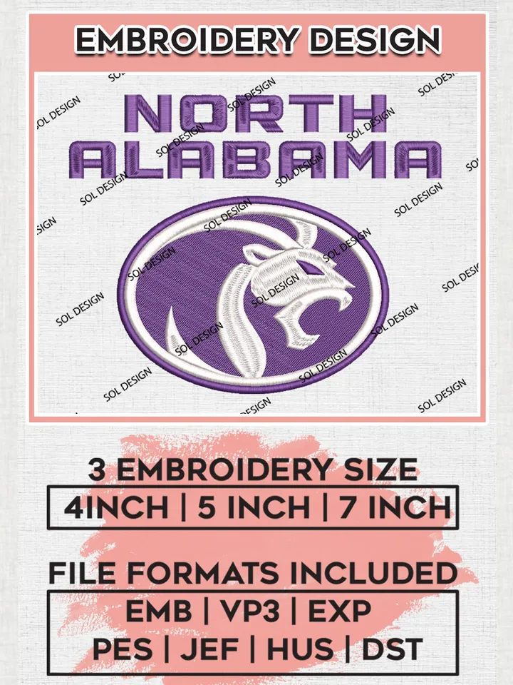 NCAA North Alabama Lions Team Logo embroidery designs, NCAA North Alabama Lions Logo Machine embroidery files, NCAA Team Logo embroidery designs, NCAA Game Day Machine embroidery designs, Digital Download
