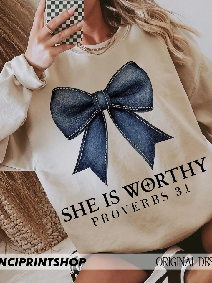 She is Worthy Bow PNG, Women's Christian png, Christian Coquette Designs, Trendy Christian Shirt Ideas, Christian Shirt png, Girly Faith png