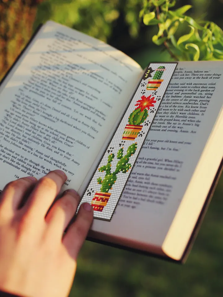 Cactus bookmark cross stitch pattern PDF download Cactus plant cross stitch chart, Cat bookmark pattern digital PDF, Book accessories #B10