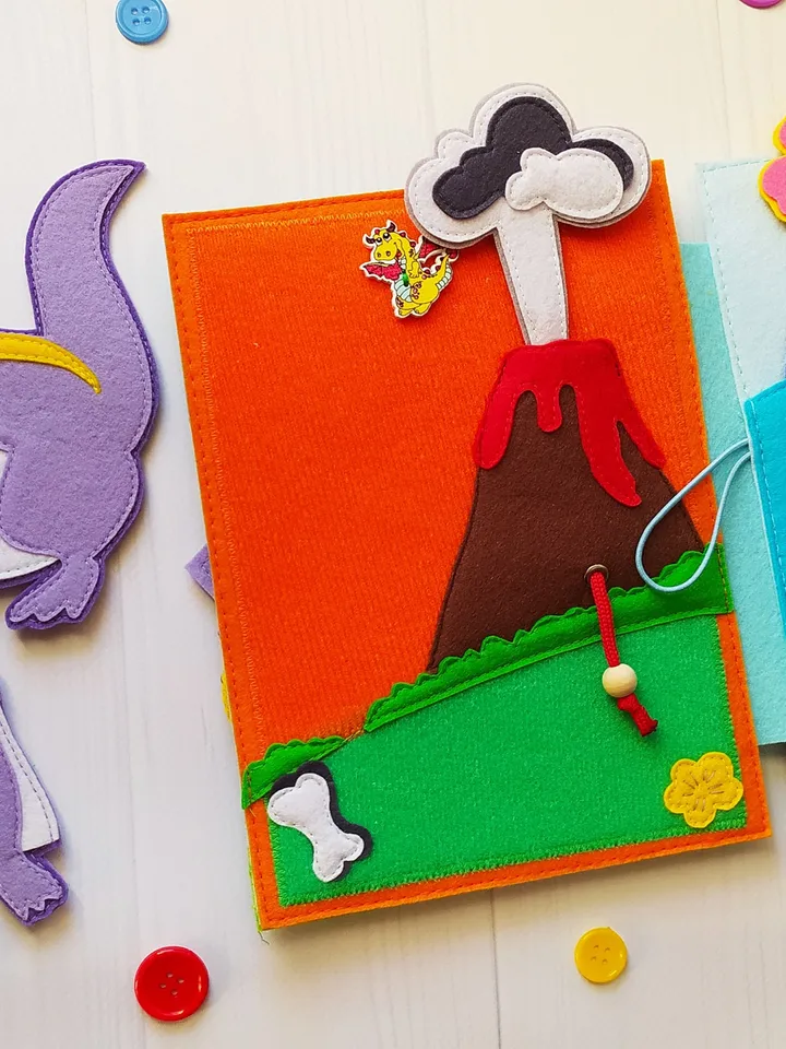 Dinosaur Quiet book Pattern pdf, Dino Felt book pattern pdf, Soft sensory book tutorial, Busy book sewing ideas for kids 2, 3, 4 year old