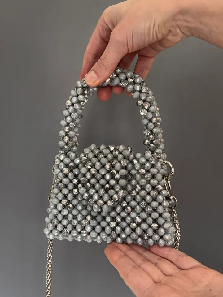 Beaded Evening Bag | Silver Clutch Purse