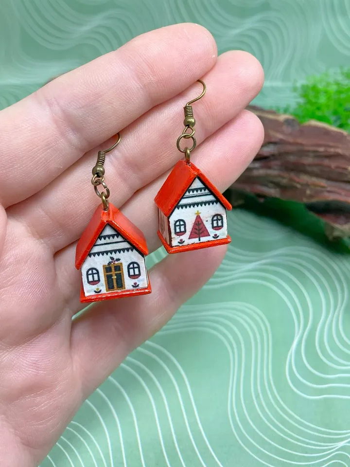 House earrings. Interesting handmade earrings.