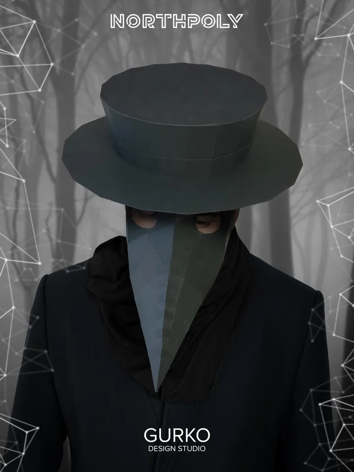 Papercraft Mask Of Plague Doctor, Digital Template, PDF Download, Gurko, 3D Low Poly Animal Mask, DIY Origami, Pepakura, Paper Mask, Costume