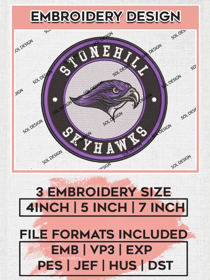 NCAA Stonehill Skyhawks Round Logo Embroidery, NCAA Stonehill Skyhawks Logo Embroidery files, NCAA Teams, Machine embroidery designs, Digital Download