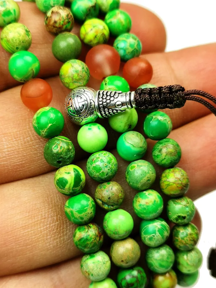 Gandhanra Unique Tibetan Siliceous Rock Beads Mala,6mm Prayer Beads for Women,27.6" Length