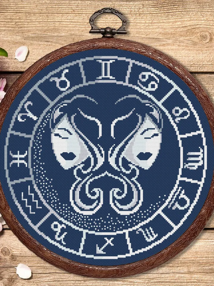 Gemini Silver Cross Stitch Pattern, Zodiac Cross Stitch, Astrology Cross Stitch, Aries Pattern, Zodiac Sign Cross Stitch, Gemini #zdc016