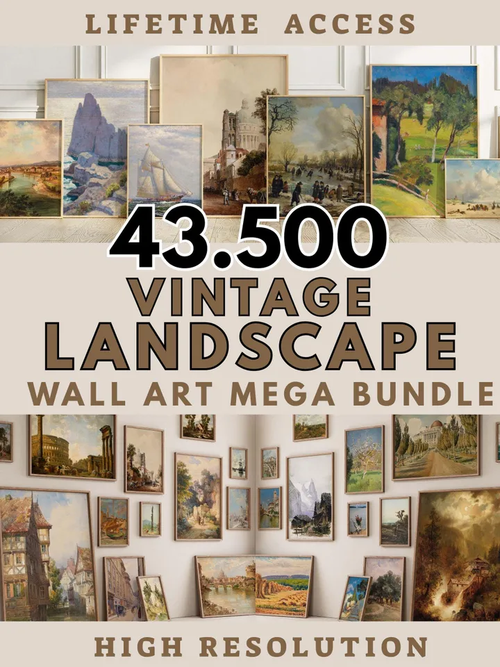 43500+ Antique Landscape Poster Pack Digital Country Nature Prints Bundle Rustic Mountain Art Scenic Wall Decor Printable Vintage Download