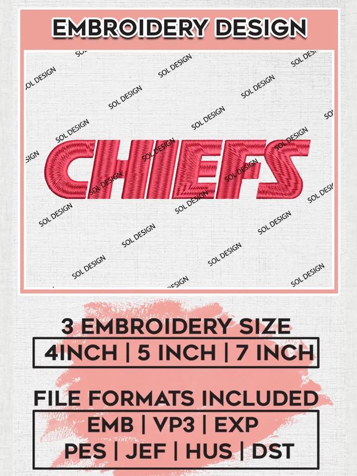 Kansas City Chiefs Wordmark Logo Embroidery Designs, NFL Chiefs , NFL Logo Embroidery Files, NFL Kansas City Chiefs Machine Embroidery Design, Digital Downlo