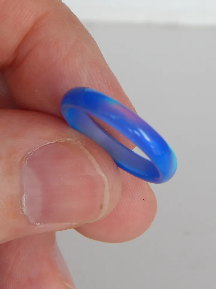 Blue narrow opal ring. Solid opal ring. Synthetic opal ring. Ring as a gift.