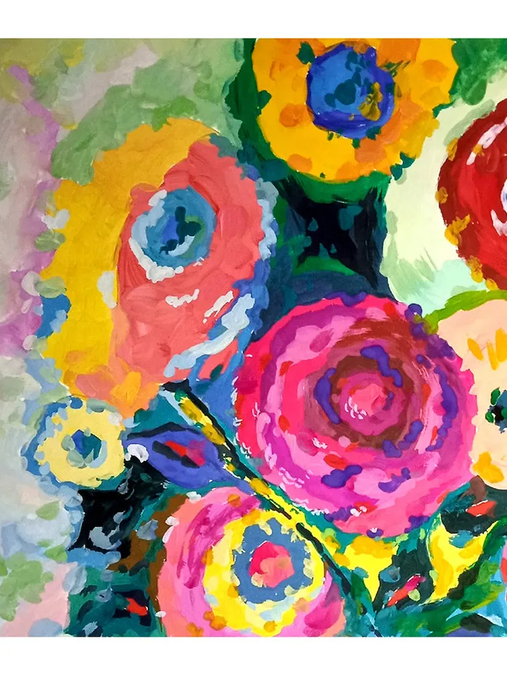 Kandinsky Style Painting Floral Abstract Original Art Flowers Wall Art Above Sofa Art Original Painting 15 by 12 by TatianaArtShop