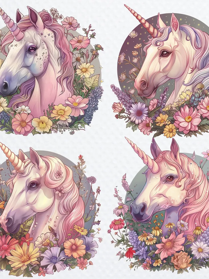 12 Unicorn in flowers Clipart, Unicorn Сlip Art, Cute Unicorn digital download, Flower Unicorn Png, sublimation Unicorn Png