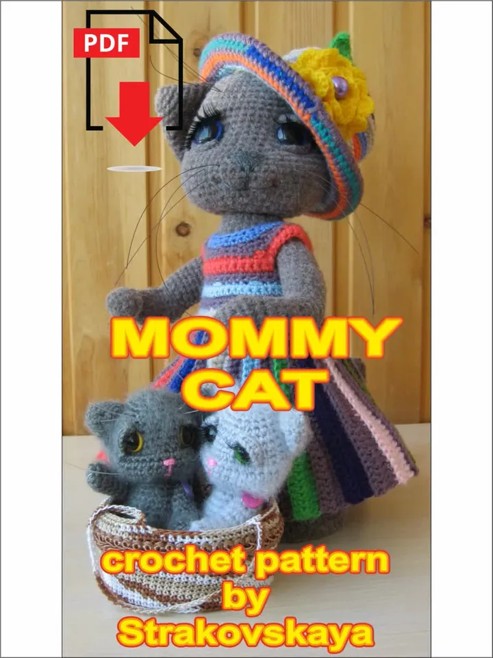 Tutorials: Mommy Cat and cute kittens in basket crochet pattern 3 in 1*
