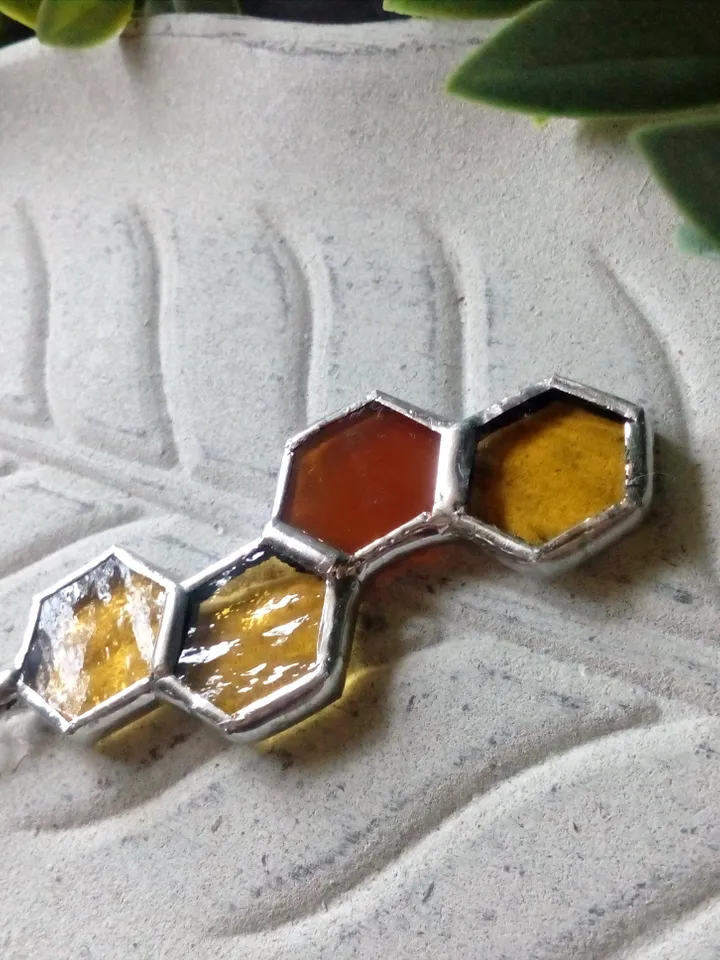 Honeycomb glass necklace, stained glass honeycomb, honey bee decor, bee art, honey bee jewelry, bee lover gift,