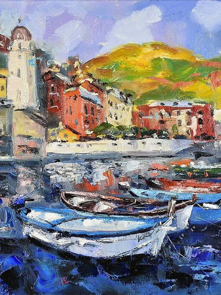 Italy Painting Italian Landscape Original Artwork Cinque Terre Impressionism