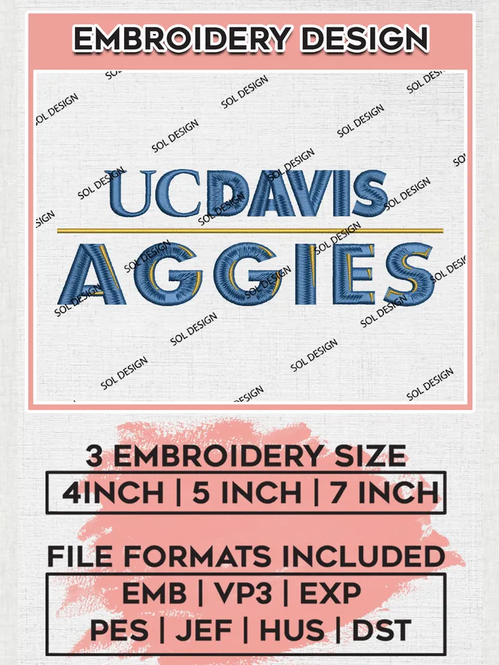 UC Davis Aggies Football Team Writing Logo Embroidery Design Files, NCAA UC Davis Aggies Machine Embroidery, NCAA Teams, Game Day, 3 sizes, NCAA Machine embroidery designs, Digital Download