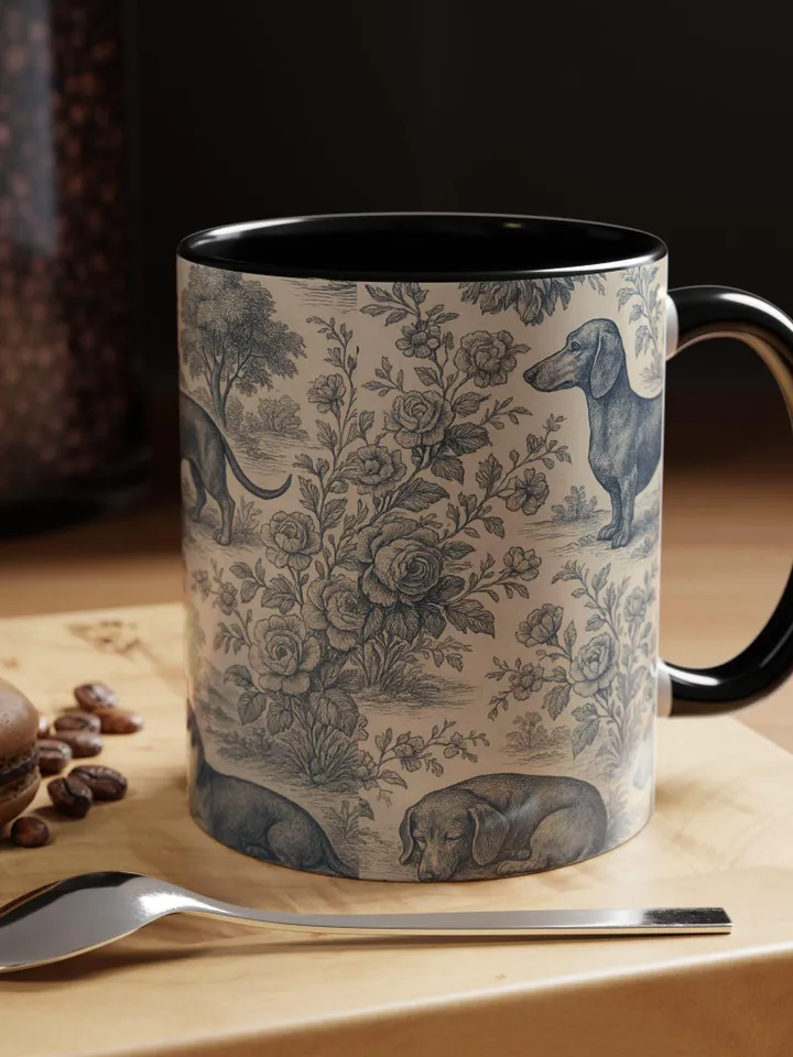 Dachshund French Toile de Jouy Ceramic Mug, Toile Coffee Cup for Doxie Mom, Sausage Dog Lover Gifts, Dog Tea Drinkware, Gift For Dog Lovers