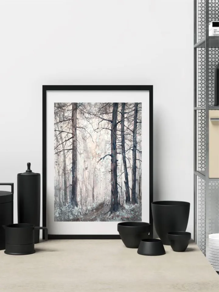 Forest Original Painting Landscape Watercolor Trees Wall Art