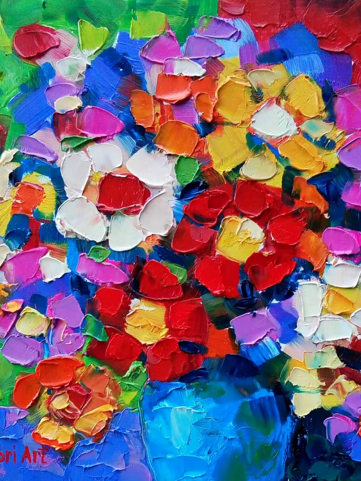 Daisy Painting Abstract Original Art Flower Painting Floral Colorful Small Art Rainbow Still Life 8"x 8" By Colibri Art