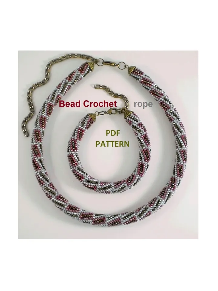 Bead crochet rope patterns for beading «Peekaboo» necklace and bracelet. Instant Download, PDF pattern