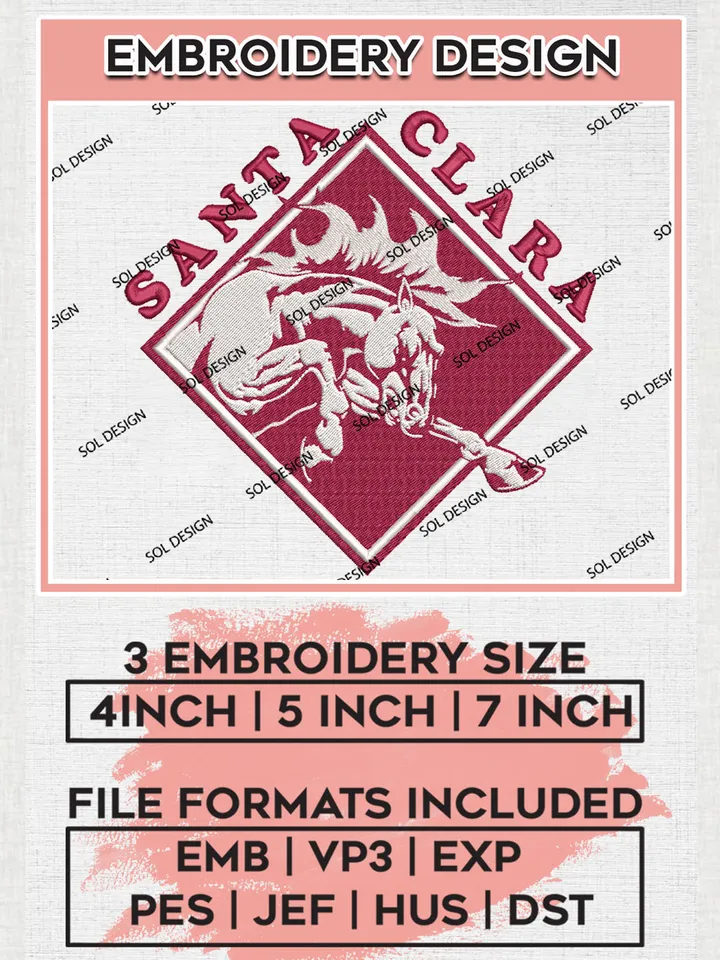 Santa Clara Broncos College Football Team Logo Embroidery Design Files, NCAA Santa Clara Broncos Machine Embroidery, NCAA Teams, Game Day, 3 sizes, NCAA Machine embroidery designs, Digital Download