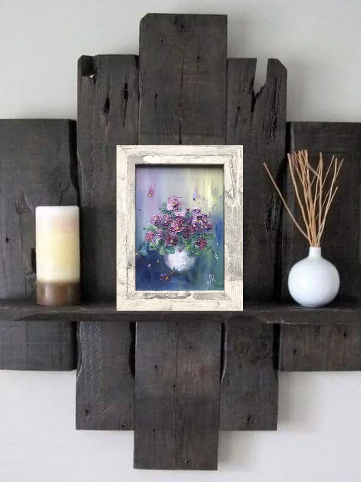 Violets Original Painting Flowers Oil Painting Small Floral Art Bouquet Painting