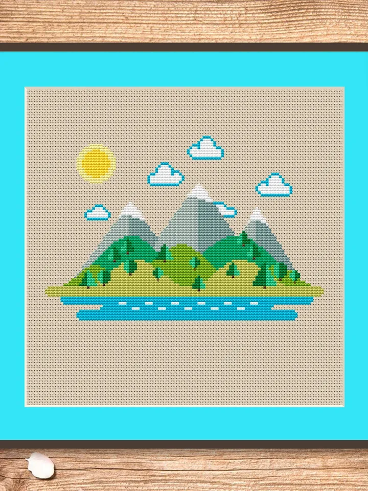 The Mountains Cross Stitch Pattern, Island Cross Stitch, Embroidery Travel, Travel Cross Stitch Pattern, Modern Cross Stitch #trl002