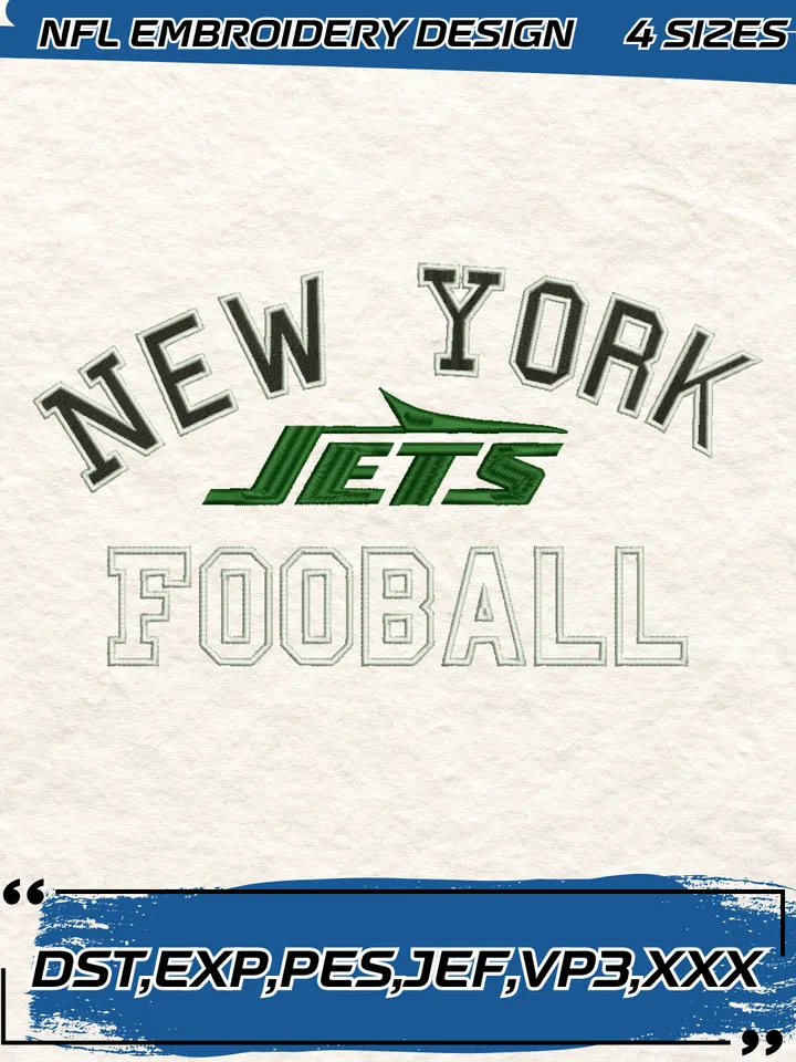 New York Jets Embroidery Designs, Football Team NFL Machine Embroidery Digitized Pes Files, 4 Sizes, Digital Download