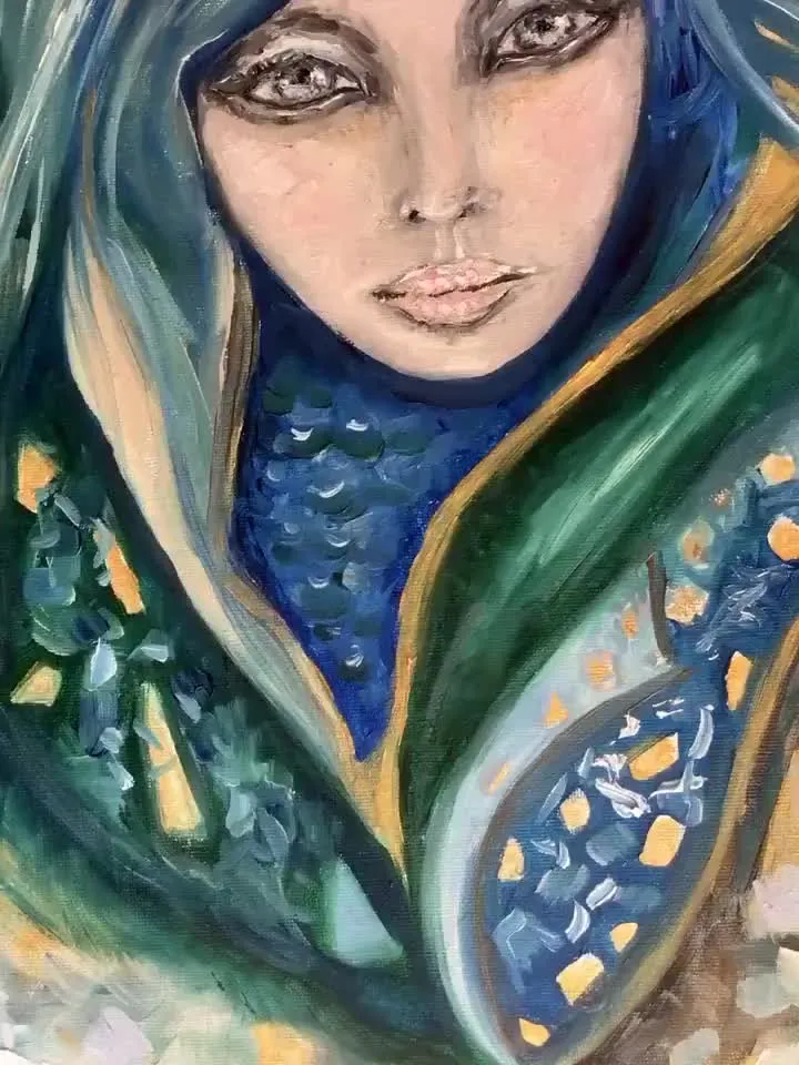 Blue nimpth-Mermaid original oil painting on canvas,one of a kind blue water nimph painting ,seamaid wall art,fantasy woman painting.