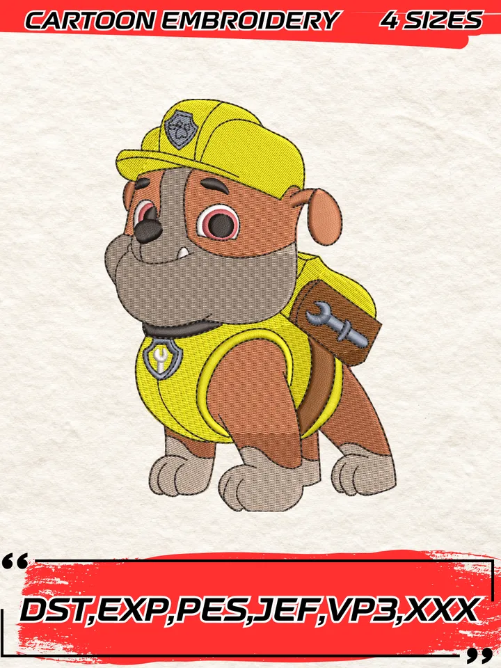 Rubble Paw Patrol Embroidery Design,PAW Patrol Embroidery Design,Machine Embroidery Design File,4 Sizes, Digital Download