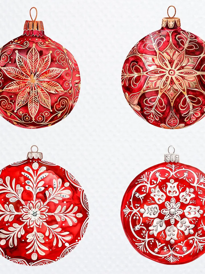 20 Red Bauble PNG Bundle, Christmas Bauble Printable Watercolor clipart for sublimation, Digital download, High Quality, Paper craft