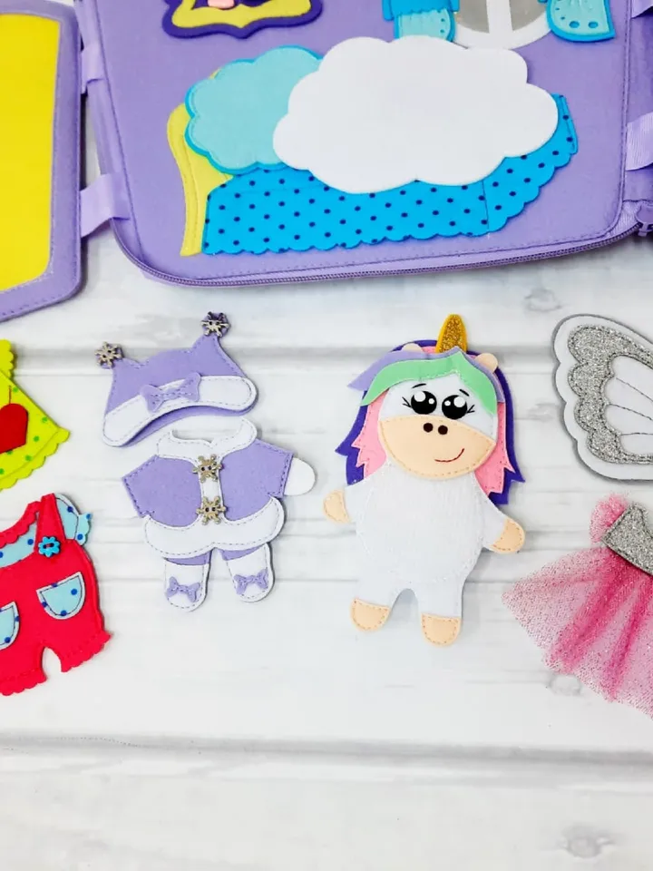 Magic unicorn house, Doll house and toy with clothes, Little girls handbag, Felt books for toddlers