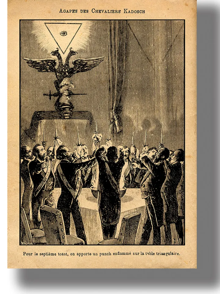 The Mysteries of Freemasons: we proclaim the seventh toast on a triangular table.