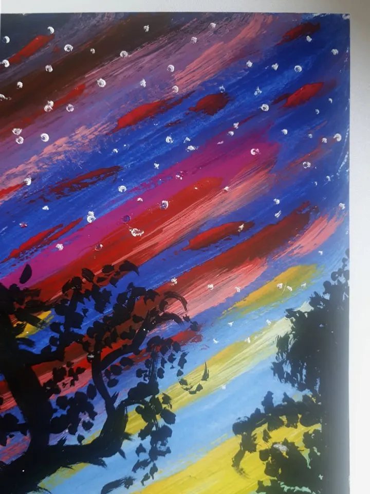Aurora Borealis Nothern Lights Painting, Acrylic on Paper, Nothern Landscape