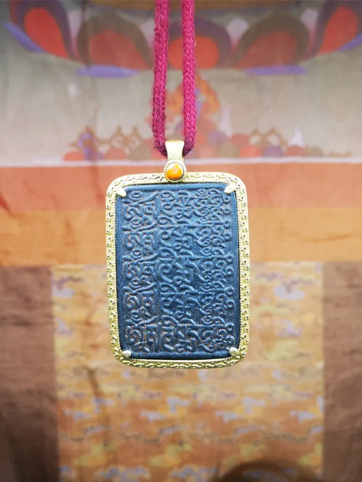 Gandhanra Handmade Tibetan Buddhist Amulet,Om Badge Pendant, Mantra of Om Mani Padme Hum, Made of Copper,2.52"